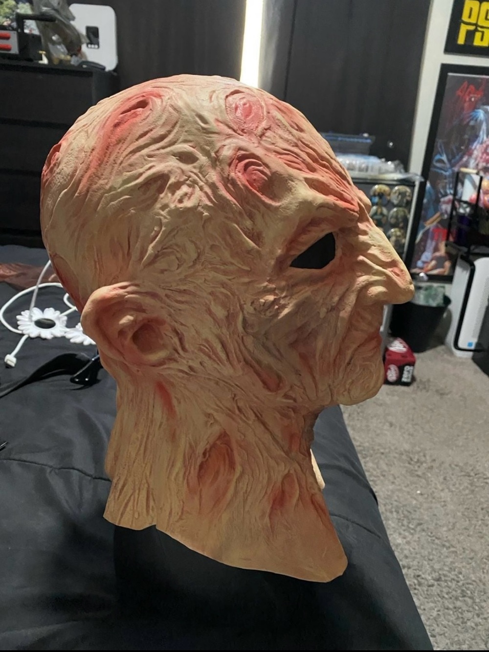 Men's Freddy Krueger Horror Character Mask in Beige with Red burn Accents